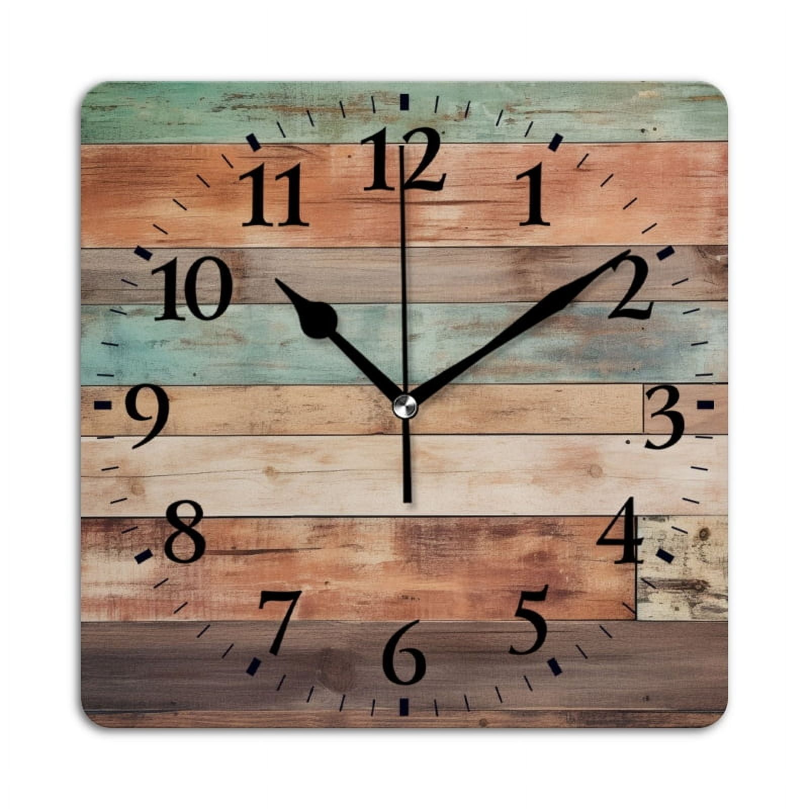 Square Wall Clock,Rustic Wooden Wall With Aged Finish,Silent Non-Ticking Wall Clock Decor for Home Office Kitchen Living Room Bedroom(14inch)