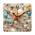 thumbnail image 1 of Square Wall Clock,Seashells And Starfish On Sandy BackgSquare With Blue Shells,Silent Non-Ticking Wall Clock Decor for Home Office Kitchen Living Room Bedroom(16inch), 1 of 4