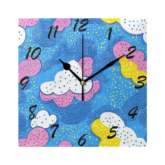 Square Wall Clock Silent Non-Ticking Battery Operated Retro 7.78" Clock for Bedroom Living Room Decor Abstract Cloud Pattern