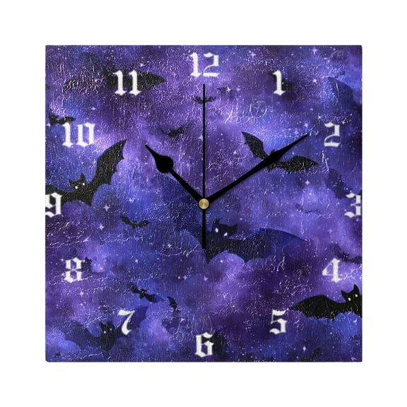 Square Wall Clock Silent Non-Ticking Battery Operated Retro 7.78" Clock for Bedroom Living Room Decor Bats in The Night Sky