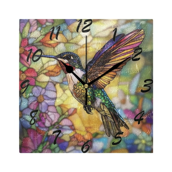 Square Wall Clock Silent Non-Ticking Battery Operated Retro 7.78" Clock for Bedroom Living Room Decor Beautiful Hummingbird