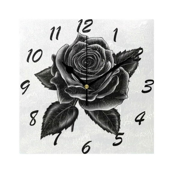 Square Wall Clock Silent Non-Ticking Battery Operated Retro 7.78" Clock for Bedroom Living Room Decor Black Rose