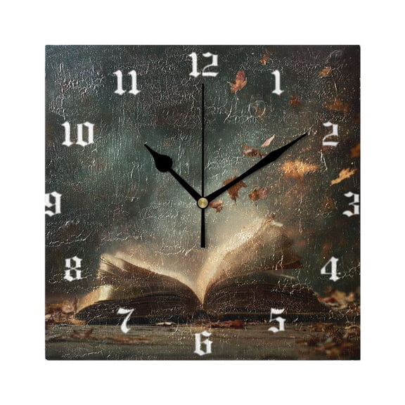 Square Wall Clock Silent Non-Ticking Battery Operated Retro 7.78" Clock for Bedroom Living Room Decor Book with Dust Swirling