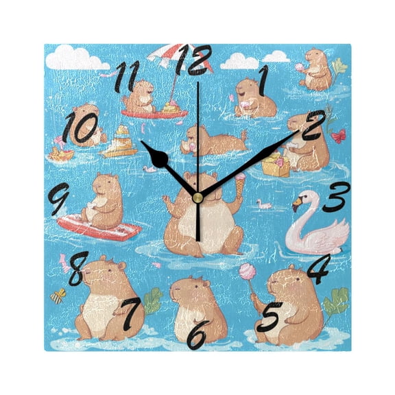 Square Wall Clock Silent Non-Ticking Battery Operated Retro 7.78" Clock for Bedroom Living Room Decor Capybaras Pattern