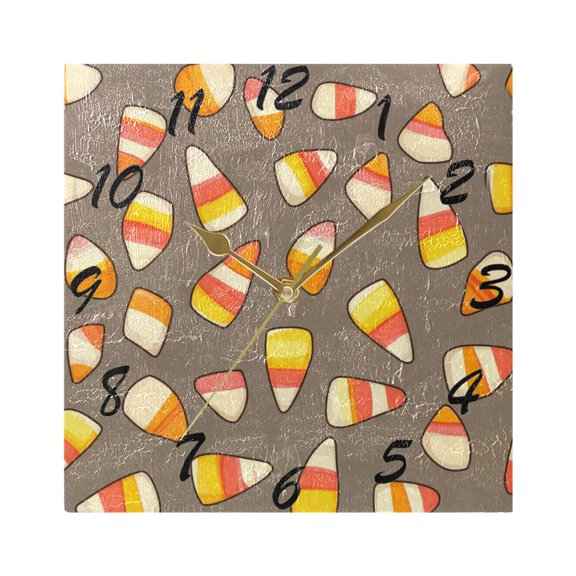 Square Wall Clock Silent Non-Ticking Battery Operated Retro 7.78" Clock for Bedroom Living Room Decor Cartoon Candy Corn