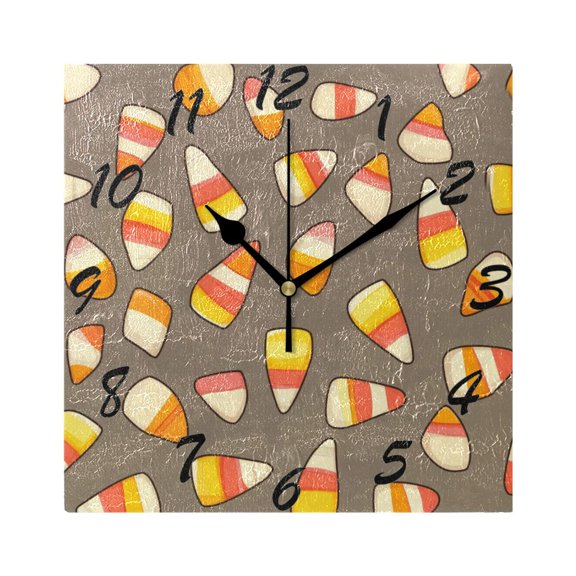 Square Wall Clock Silent Non-Ticking Battery Operated Retro 7.78" Clock for Bedroom Living Room Decor Cartoon Candy Corn