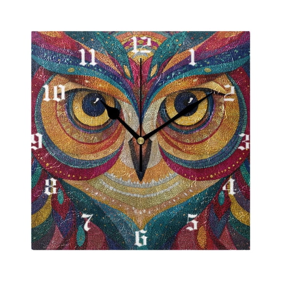 Square Wall Clock Silent Non-Ticking Battery Operated Retro 7.78" Clock for Bedroom Living Room Decor Colorful Owl Face