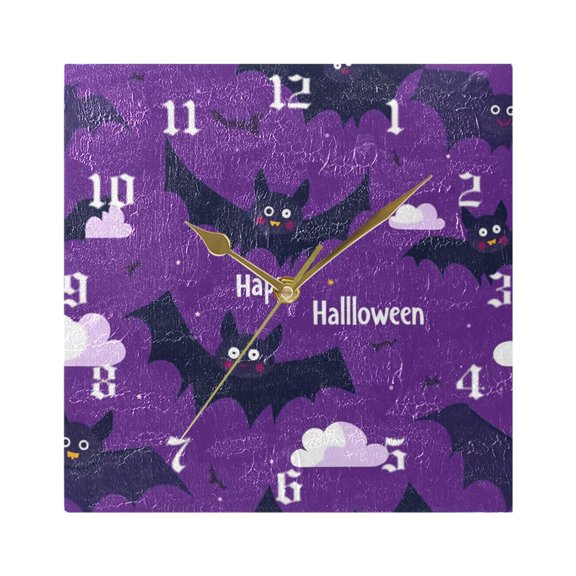 Square Wall Clock Silent Non-Ticking Battery Operated Retro 7.78" Clock for Bedroom Living Room Decor Cute Black Bats