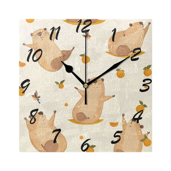 Square Wall Clock Silent Non-Ticking Battery Operated Retro 7.78" Clock for Bedroom Living Room Decor Cute Capybara Yoga Poses