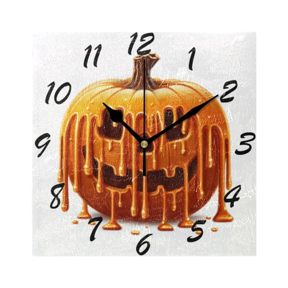 Square Wall Clock Silent Non-Ticking Battery Operated Retro 7.78" Clock for Bedroom Living Room Decor Dripping Pumpkin