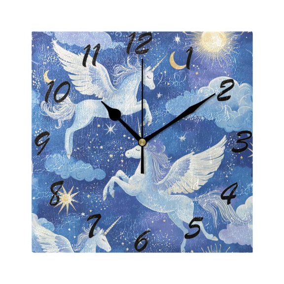 Square Wall Clock Silent Non-Ticking Battery Operated Retro 7.78" Clock for Bedroom Living Room Decor Enchanting Unicorn Pattern