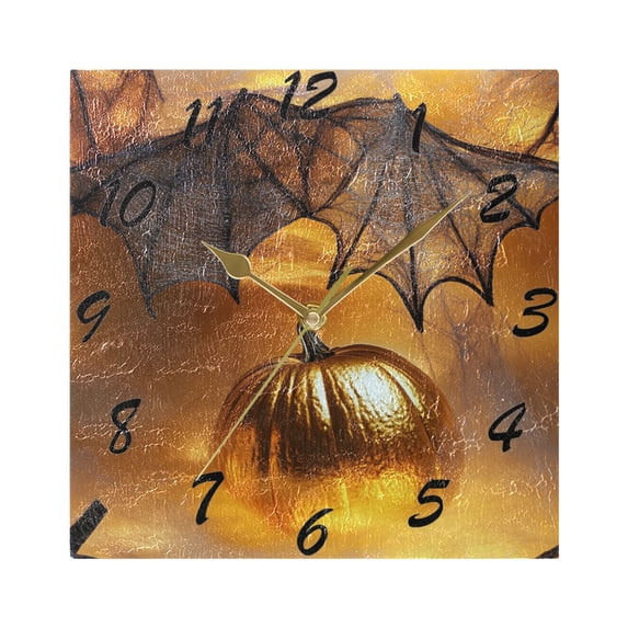 Square Wall Clock Silent Non-Ticking Battery Operated Retro 7.78" Clock for Bedroom Living Room Decor Golden Pumpkin