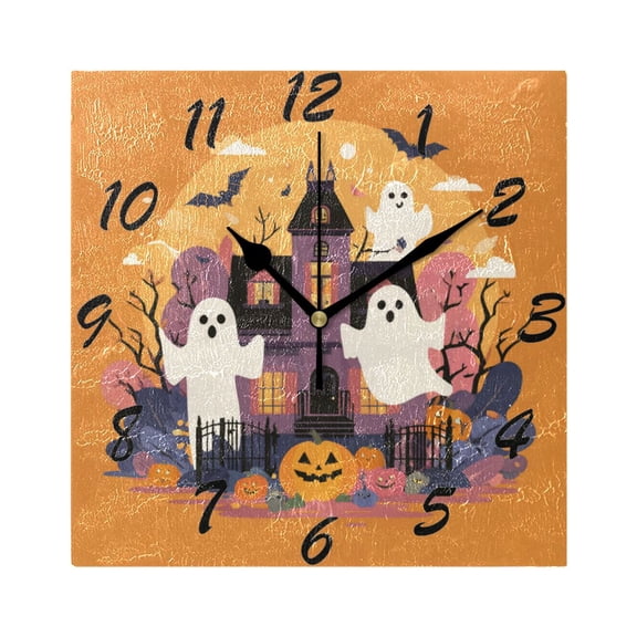 Square Wall Clock Silent Non-Ticking Battery Operated Retro 7.78" Clock for Bedroom Living Room Decor Haunted Houses and Ghosts