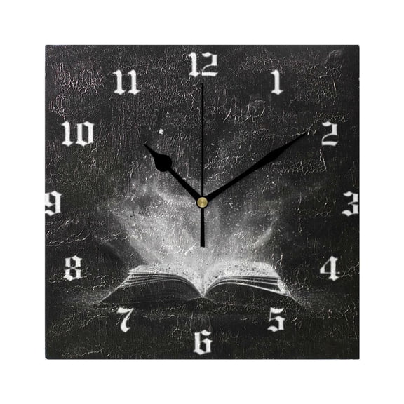 Square Wall Clock Silent Non-Ticking Battery Operated Retro 7.78" Clock for Bedroom Living Room Decor Open Book