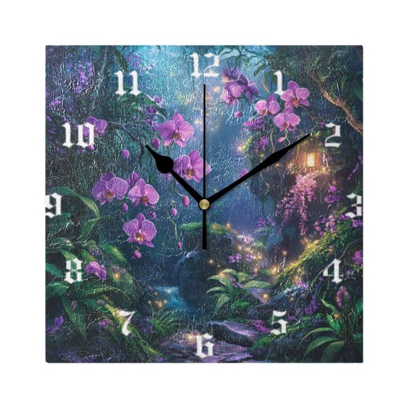 Square Wall Clock Silent Non-Ticking Battery Operated Retro 7.78" Clock for Bedroom Living Room Decor Orchid Forest Scene