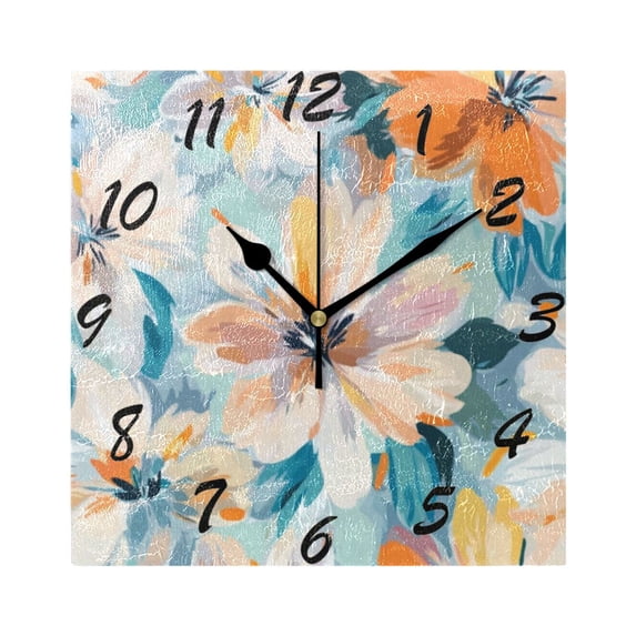 Square Wall Clock Silent Non-Ticking Battery Operated Retro 7.78" Clock for Bedroom Living Room Decor Oversized Flowers Pattern