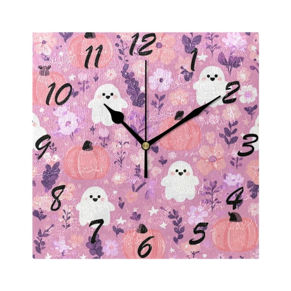 Square Wall Clock Silent Non-Ticking Battery Operated Retro 7.78" Clock for Bedroom Living Room Decor Pink Pastel Cute Halloween Pattern