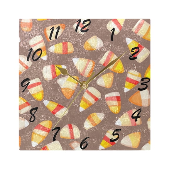 Square Wall Clock Silent Non-Ticking Battery Operated Retro 7.78" Clock for Bedroom Living Room Decor Small Cartoon Candy Corn
