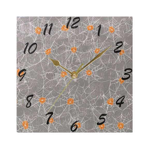 Square Wall Clock Silent Non-Ticking Battery Operated Retro 7.78" Clock for Bedroom Living Room Decor Spider Webs