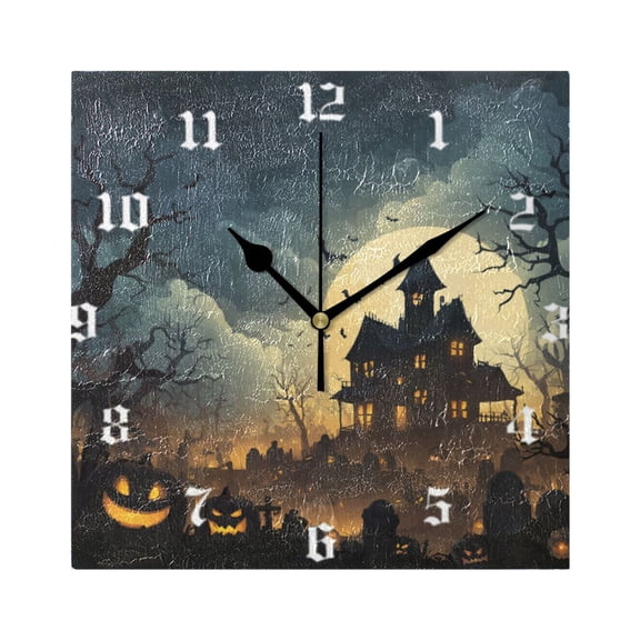 Square Wall Clock Silent Non-Ticking Battery Operated Retro 7.78" Clock for Bedroom Living Room Decor Spooky Haunted House