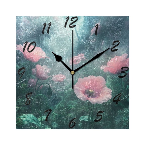 Square Wall Clock Silent Non-Ticking Battery Operated Retro 7.78" Clock for Bedroom Living Room Decor Surreal Garden