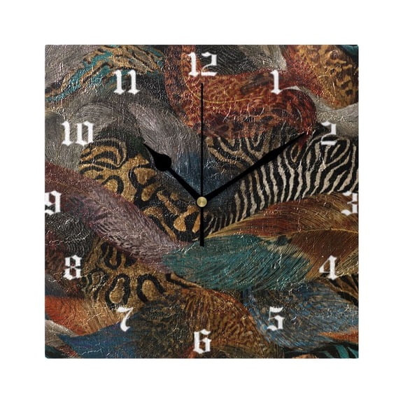 Square Wall Clock Silent Non-Ticking Battery Operated Retro 7.78" Clock for Bedroom Living Room Decor Swirling Leopard and Zebra Pattern