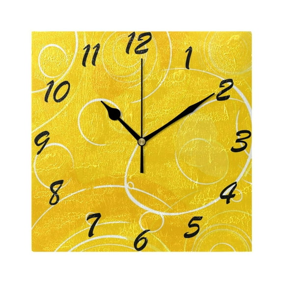 Square Wall Clock Silent Non-Ticking Battery Operated Retro 7.78" Clock for Bedroom Living Room Decor Yellow Circles and Lines
