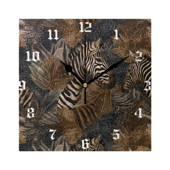 Square Wall Clock Silent Non-Ticking Battery Operated Retro 7.78" Clock for Bedroom Living Room Decor Zebra Print