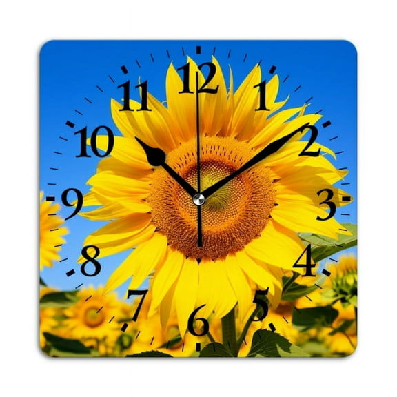 Square Wall Clock,Sunflowers Blooming In The Field Against Blue Sky BackgSquare,Silent Non-Ticking Wall Clock Decor for Home Office Kitchen Living Room Bedroom(14inch)