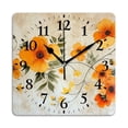thumbnail image 1 of Square Wall Clock,Vintage Orange Floral Painted On Cracked Surface,Silent Non-Ticking Wall Clock Decor for Home Office Kitchen Living Room Bedroom(16inch), 1 of 4