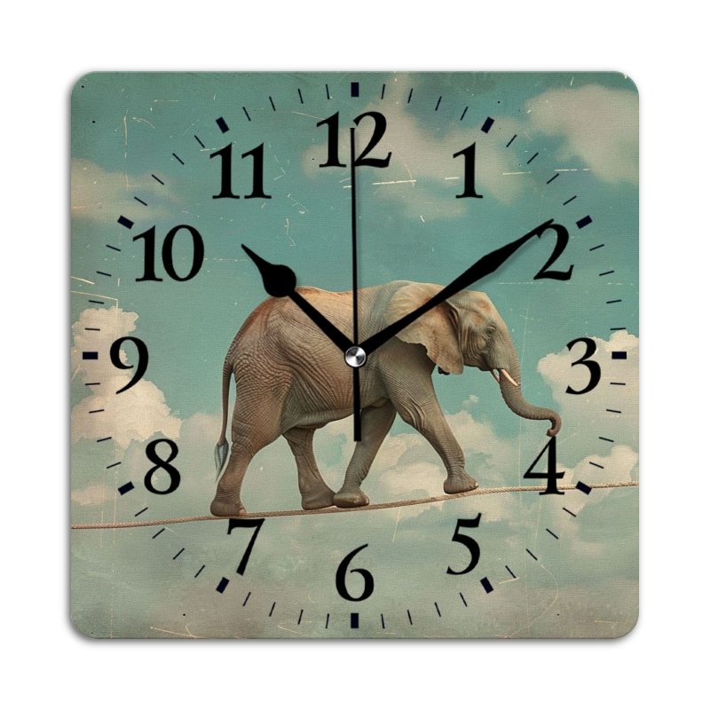 Square Wall Clock,Vintage-Style Depiction Of Elephant Walking On ...
