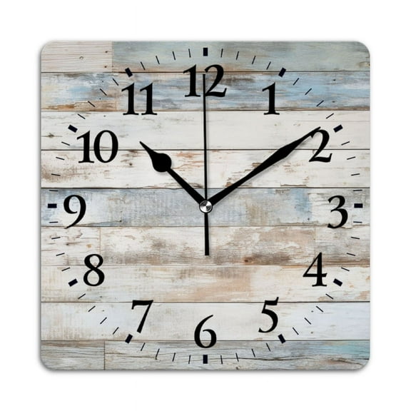 Square Wall Clock,White And Light Brown Wood Wall BackgSquare,Silent Non-Ticking Wall Clock Decor for Home Office Kitchen Living Room Bedroom(14inch)