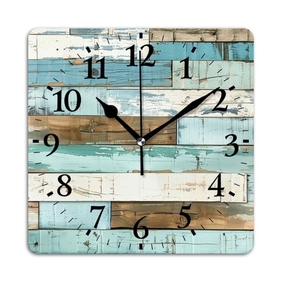Square Wall Clock,Wooden Wall BackgSquare With Distressed Blue And White Planks,Silent Non-Ticking Wall Clock Decor for Home Office Kitchen Living Room Bedroom(10inch)