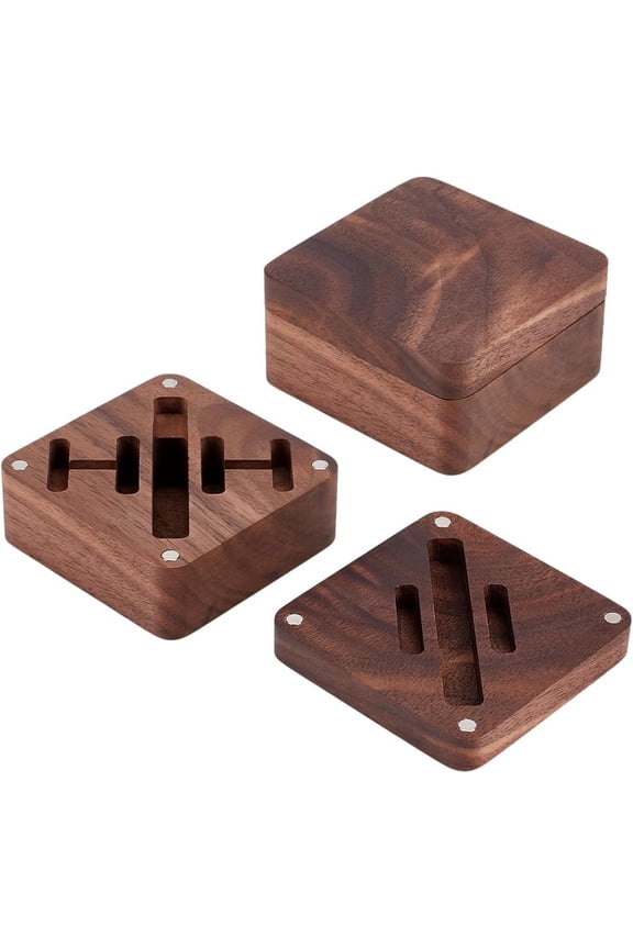 Square Walnut Wooden Cufflinks Tie Clips Box 2.4x2.4x1.2 Inch Cufflink Case Portable Tie Clip Holder -Closure Accessory Case for Travel Office Home Storage DIY