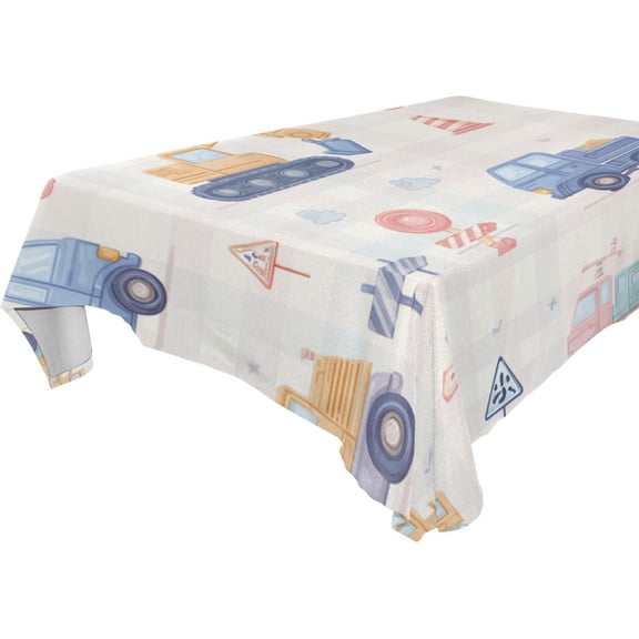 Square Washable Wrinkle Resistant Heat Resistant Table Cloth 60"x120"Decorative Table Cover for Kitchen Dining Room, Multiple Sizes Available Cute Construction Vehicles Pattern