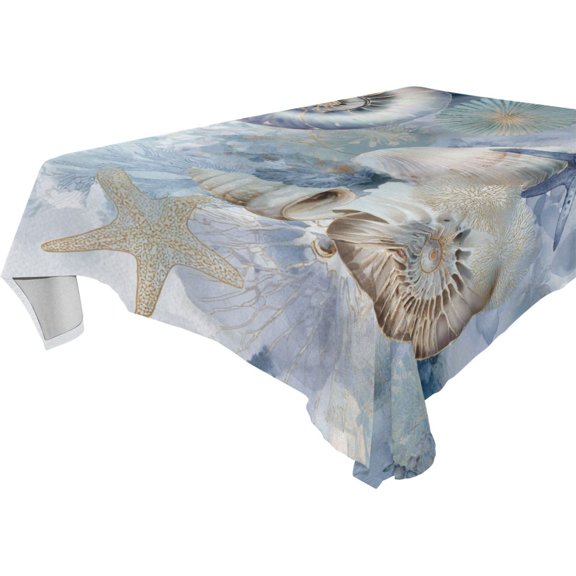 Square Washable Wrinkle Resistant Heat Resistant Table Cloth 60"x120"Decorative Table Cover for Kitchen Dining Room, Multiple Sizes Available Gilded Coastal Fossil Watercolor