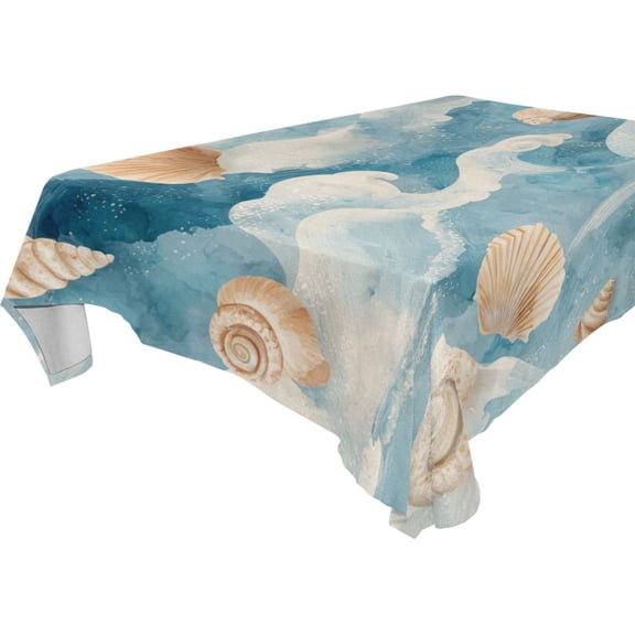 Square Washable Wrinkle Resistant Heat Resistant Table Cloth 60"x120"Decorative Table Cover for Kitchen Dining Room, Multiple Sizes Available Moody Coastal Beach Wave Design