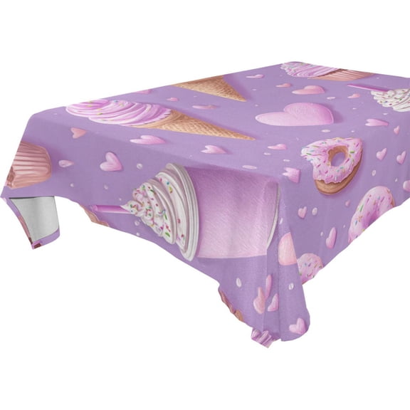 Square Washable Wrinkle Resistant Heat Resistant Table Cloth 60"x60"Decorative Table Cover for Kitchen Dining Room, Multiple Sizes Available Cupcake and Hearts Art