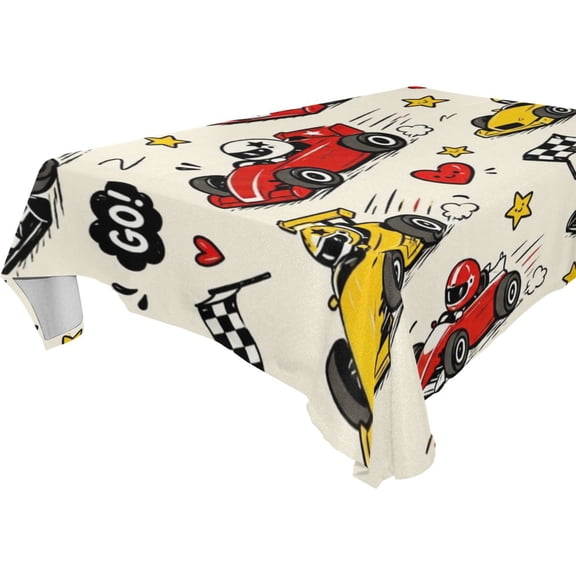 Square Washable Wrinkle Resistant Heat Resistant Table Cloth 60"x60"Decorative Table Cover for Kitchen Dining Room, Multiple Sizes Available Cute Cartoon Race Cars Pattern