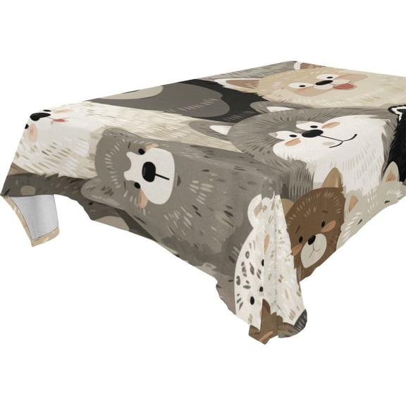 Square Washable Wrinkle Resistant Heat Resistant Table Cloth 60"x60"Decorative Table Cover for Kitchen Dining Room, Multiple Sizes Available Cute Fluffy Fur Family