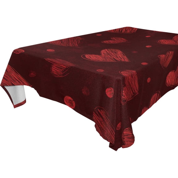 Square Washable Wrinkle Resistant Heat Resistant Table Cloth 60"x60"Decorative Table Cover for Kitchen Dining Room, Multiple Sizes Available Dark Red Sketch Hearts Print