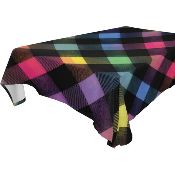 Square Washable Wrinkle Resistant Heat Resistant Table Cloth 60"x60"Decorative Table Cover for Kitchen Dining Room, Multiple Sizes Available Neon Rainbow Checkered Pattern