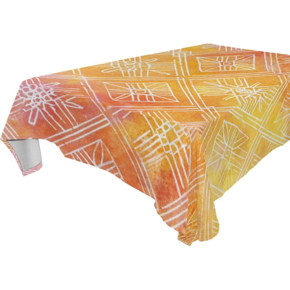 Square Washable Wrinkle Resistant Heat Resistant Table Cloth 60"x60"Decorative Table Cover for Kitchen Dining Room, Multiple Sizes Available Orange Watercolor Batik Print