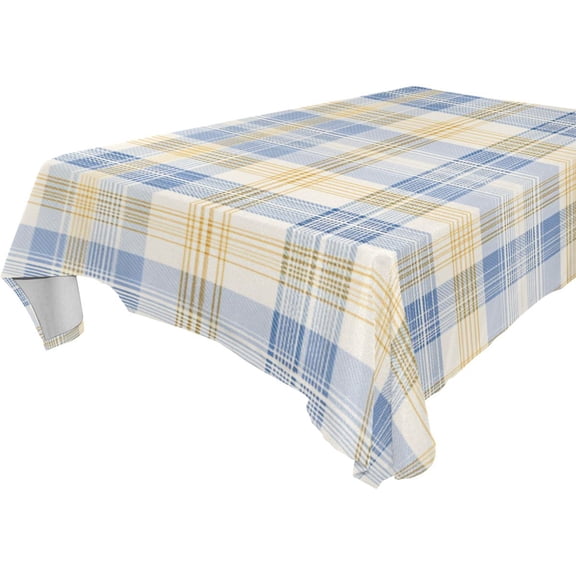 Square Washable Wrinkle Resistant Heat Resistant Table Cloth 60"x60"Decorative Table Cover for Kitchen Dining Room, Multiple Sizes Available Pale Blue-and-yellow Tartan