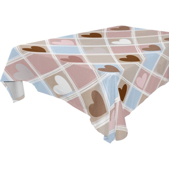 Square Washable Wrinkle Resistant Heat Resistant Table Cloth 60"x60"Decorative Table Cover for Kitchen Dining Room, Multiple Sizes Available Pastel Heart Argyle Pattern