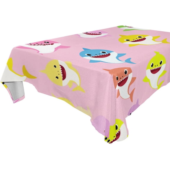 Square Washable Wrinkle Resistant Heat Resistant Table Cloth 60"x60"Decorative Table Cover for Kitchen Dining Room, Multiple Sizes Available Pastel Pink Cartoon Shark Print