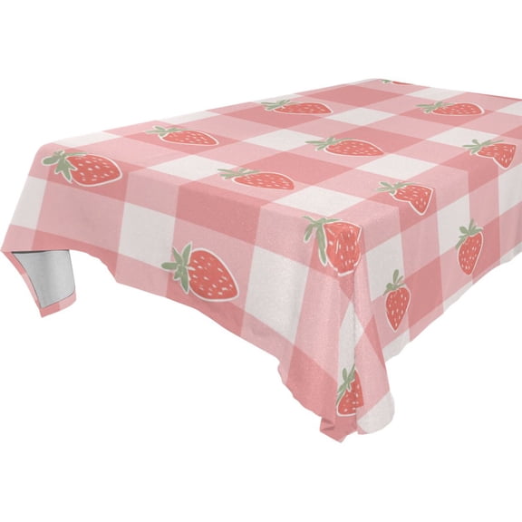 Square Washable Wrinkle Resistant Heat Resistant Table Cloth 60"x60"Decorative Table Cover for Kitchen Dining Room, Multiple Sizes Available Pink Gingham Strawberry