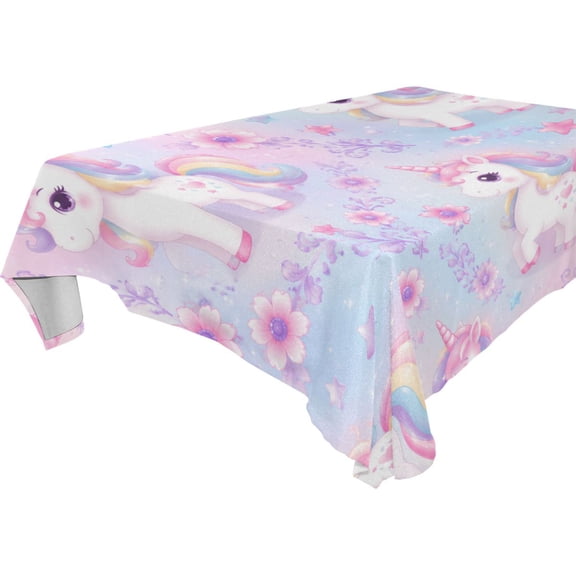 Square Washable Wrinkle Resistant Heat Resistant Table Cloth 60"x60"Decorative Table Cover for Kitchen Dining Room, Multiple Sizes Available Rainbow Unicorn Floral Graphic