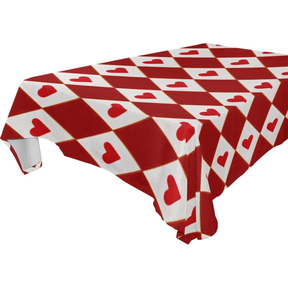 Square Washable Wrinkle Resistant Heat Resistant Table Cloth 60"x60"Decorative Table Cover for Kitchen Dining Room, Multiple Sizes Available Red Hearts and Diamonds