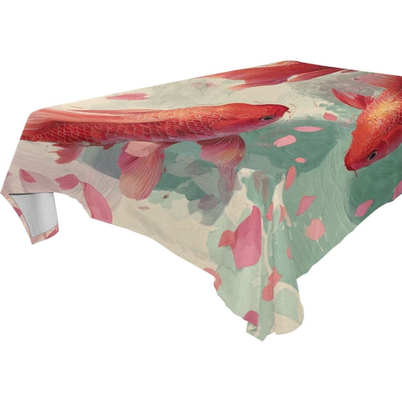 Square Washable Wrinkle Resistant Heat Resistant Table Cloth 60"x60"Decorative Table Cover for Kitchen Dining Room, Multiple Sizes Available Red Koi Harmony